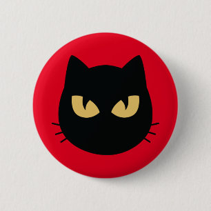 Badge Rond 5 Cm Bouton de la face du chat noir