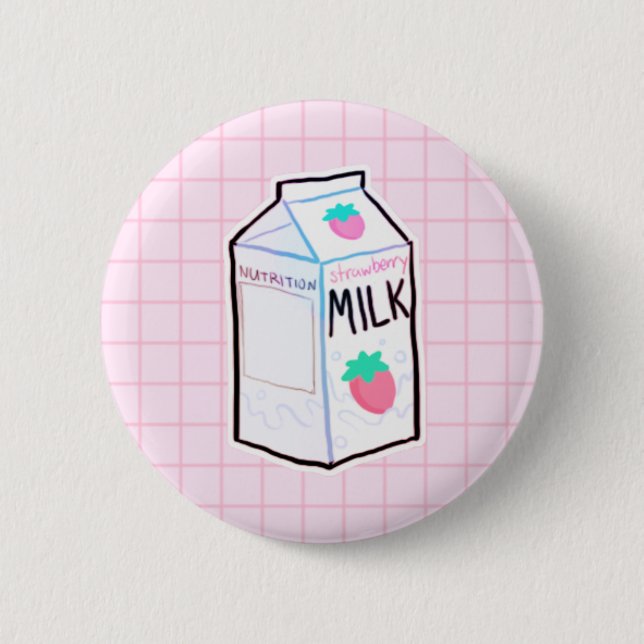Badge Rond 5 Cm Bouton de lait de fraise (Devant)