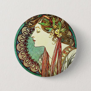 Badge Rond 5 Cm Bouton de laurier d'Alphonse Mucha
