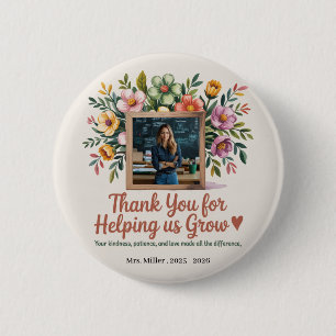 Badge Rond 5 Cm Bouton de l'enseignant floral - Cadeau Merci