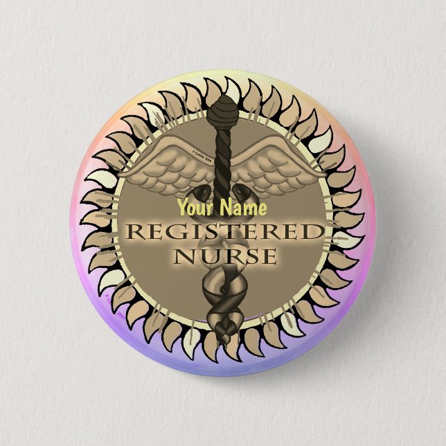 Badge Rond 5 Cm Bouton de l'infirmière autorisée Caduceus (Devant)