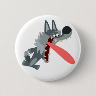 Badge Rond 5 Cm Bouton de loup de caricature adoré