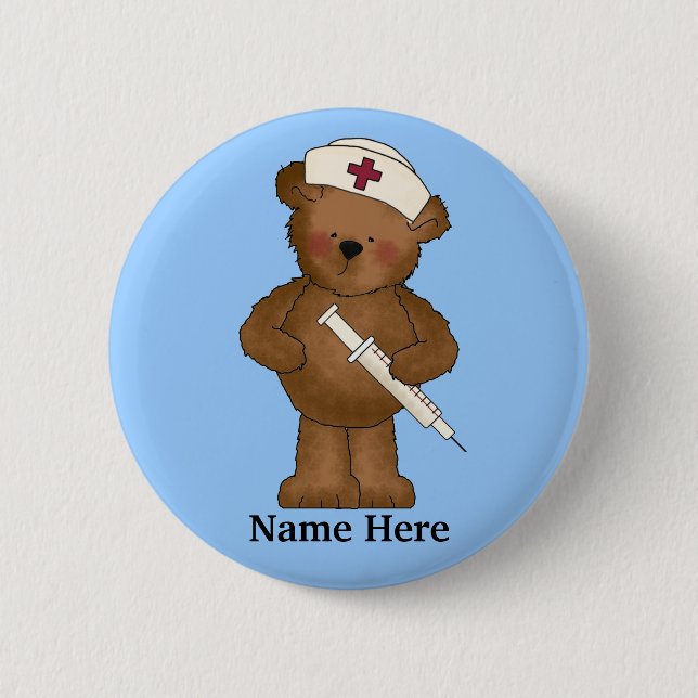 Badge Rond 5 Cm Bouton de l'ours de l'infirmière mignonne (Devant)