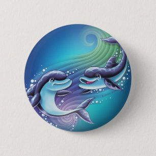 Badge Rond 5 Cm Bouton de magie de dauphin
