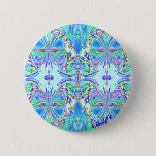 Badge Rond 5 Cm Bouton "de mandala bleu de papillon"