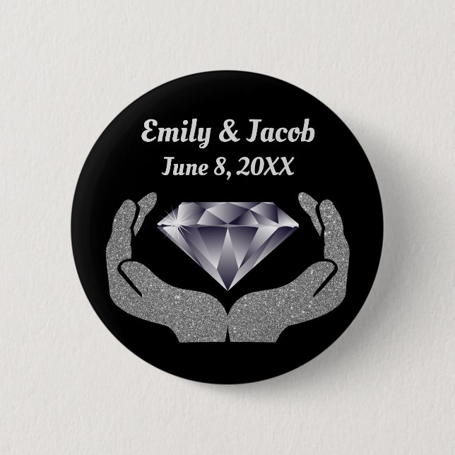 Badge Rond 5 Cm Bouton de mariage Diamond Hands (Devant)