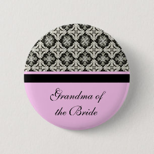 Badge Rond 5 Cm bouton de mariage en damas. pour grand-mère, grand