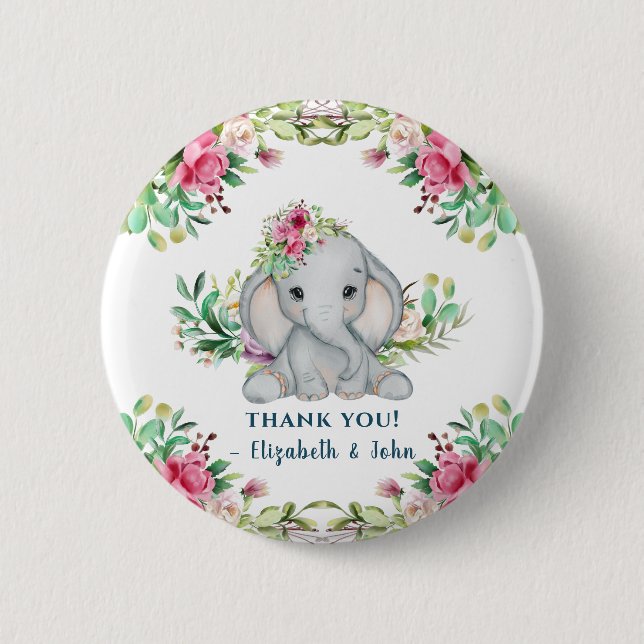 Badge Rond 5 Cm Bouton de Merci Baby shower de fleurs d'éléphant b (Devant)