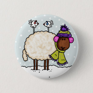 Badge Rond 5 Cm bouton de moutons d'hiver
