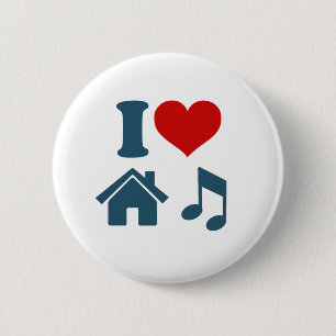 Badge Rond 5 Cm Bouton de musique Love House (blanc)
