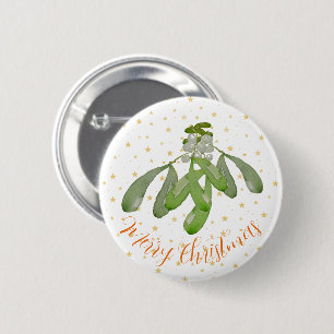 Badge Rond 5 Cm Bouton de Noël Aquarelle originale Mistletoe
