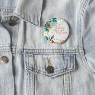 Badge Rond 5 Cm Bouton de Noël Joyeux Aquarelle - Feuilles de vaca