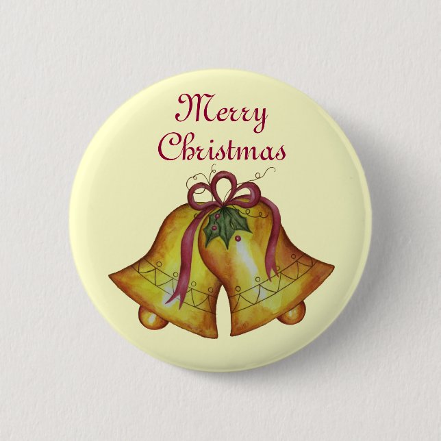 Badge Rond 5 Cm Bouton de Noël Joyeux cloches de Noël (Devant)