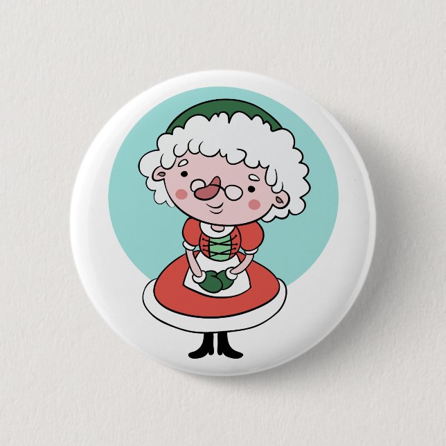 Badge Rond 5 Cm Bouton de Noël Mme Claus (Devant)