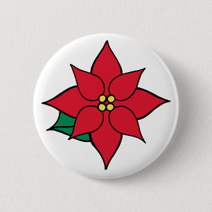 Badge Rond 5 Cm Bouton de Noël Poinsettia