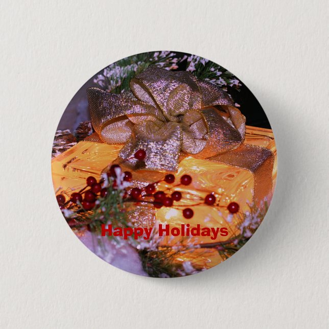 Badge Rond 5 Cm Bouton de Noël présent éclairé (Devant)