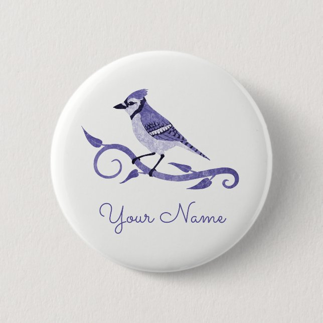 Badge Rond 5 Cm Bouton de nom de geai bleu (Devant)
