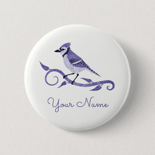 Badge Rond 5 Cm Bouton de nom de geai bleu