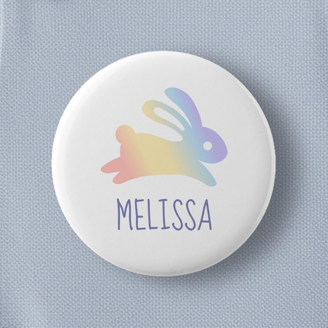 Badge Rond 5 Cm Bouton de nom personnalisé de lapin arc-en-ciel mi (Créateur téléchargé)