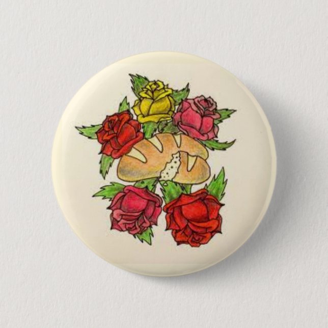 Badge Rond 5 Cm Bouton de pain et de roses (Devant)