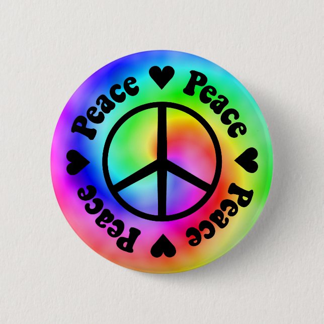 Badge Rond 5 Cm Bouton de paix et d'amour d'arc-en-ciel (Devant)