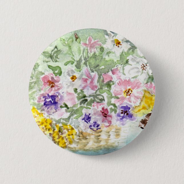 Badge Rond 5 Cm Bouton "de panier de fleur" (Devant)