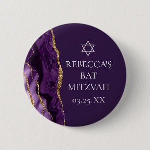 Badge Rond 5 Cm Bouton de partie Bat mitzvah d'âge or violet chic