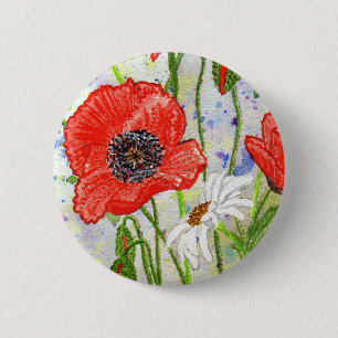 Badge Rond 5 Cm Bouton de "pavots"