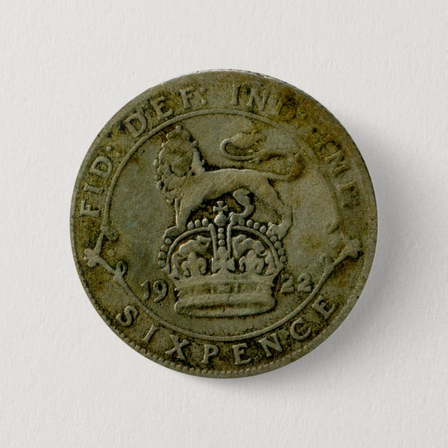 Badge Rond 5 Cm Bouton de pièce de six pence des 1922 Anglais (Devant)
