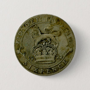 Badge Rond 5 Cm Bouton de pièce de six pence des 1922 Anglais