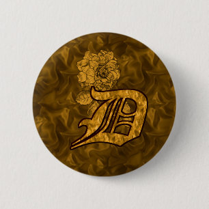 Badge Rond 5 Cm Bouton de pivoine d'or initial en D