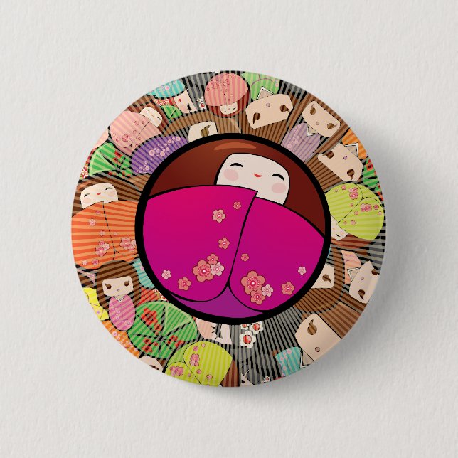 Badge Rond 5 Cm Bouton de poupée de Kokeshi (Devant)