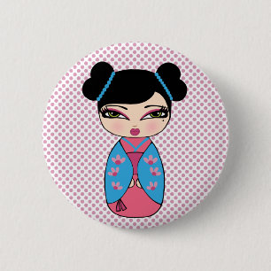 Badge Rond 5 Cm Bouton de poupée Kokeshi japonais
