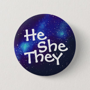 Badge Rond 5 Cm Bouton de pronom de galaxie personnalisable Il/Ell