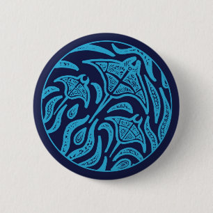 Badge Rond 5 Cm Bouton de rayons de Manta de famille d'océan