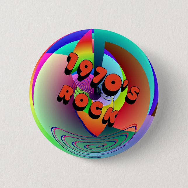 Badge Rond 5 Cm bouton de roche des années 1970 (Devant)