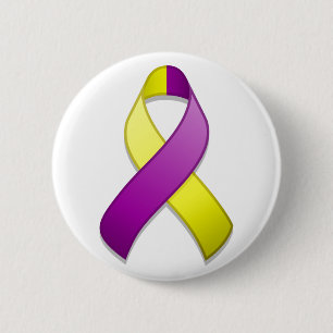 Badge Rond 5 Cm Bouton de ruban de sensibilisation violet et jaune