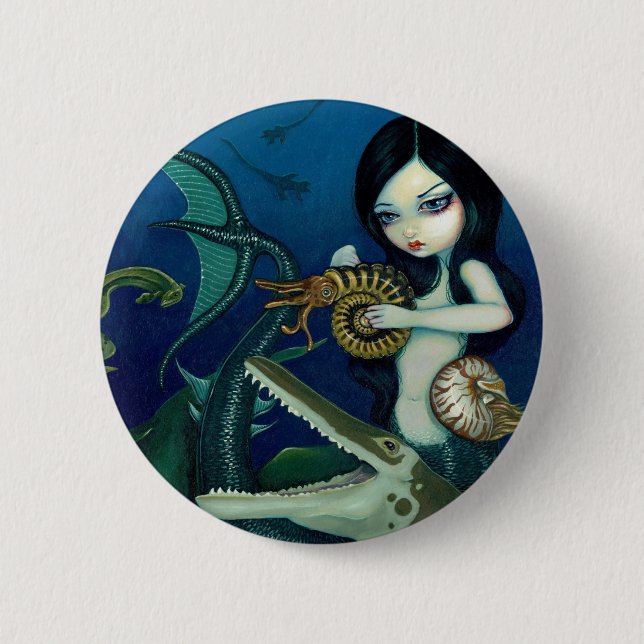 Badge Rond 5 Cm Bouton "de sirène crétacée" (Devant)