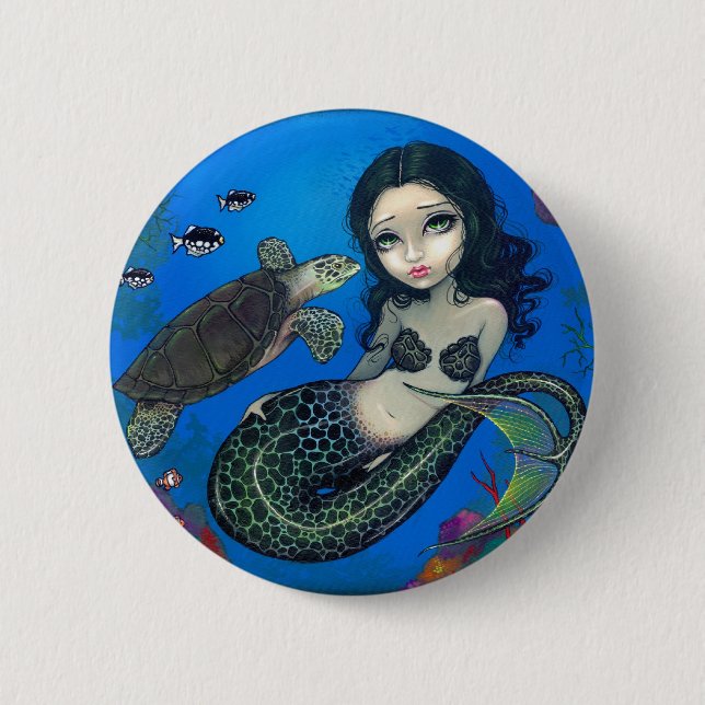 Badge Rond 5 Cm Bouton "de sirène de tortue de mer" (Devant)