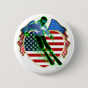BADGE ROND 5 CM BOUTON DE SKI USA