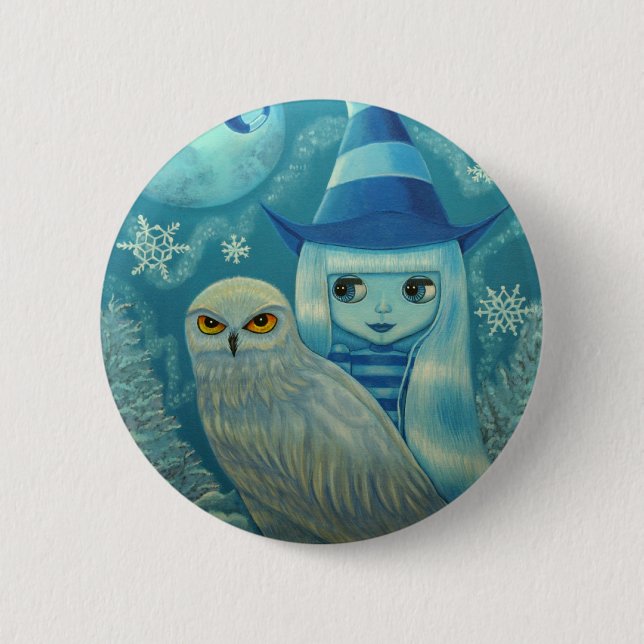 Badge Rond 5 Cm Bouton de sorcière de la Chouette des neiges (Devant)