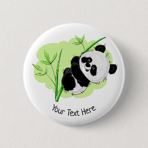Badge Rond 5 Cm Bouton de texte personnalisé Cute Panda