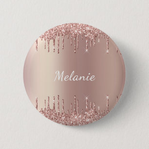 Badge Rond 5 Cm Bouton de texte rose Gold Parties scintillant Spar