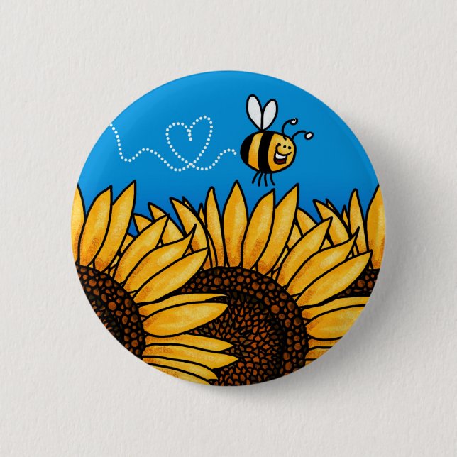 Badge Rond 5 Cm bouton de tournesol de traînée d'abeille (Devant)