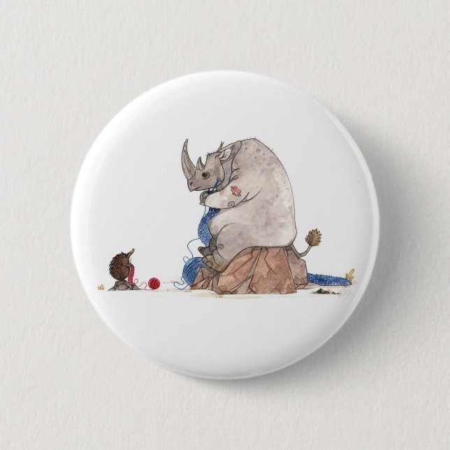 Badge Rond 5 Cm Bouton de tricot de rhinocéros (Devant)