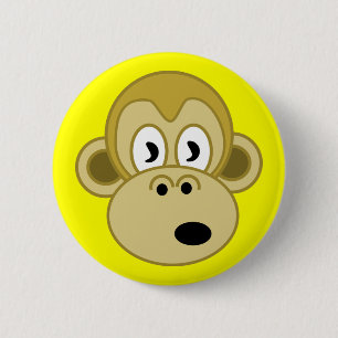 Badge Rond 5 Cm Bouton de visage de singe - jaune
