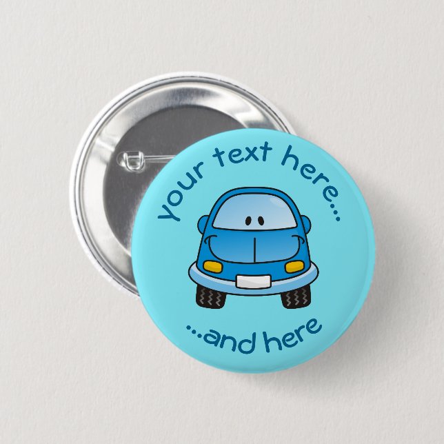 Badge Rond 5 Cm Bouton de voiture de dessin bleu (Devant & derrière)