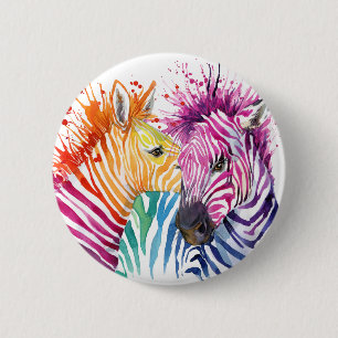 Badge Rond 5 Cm Bouton de zèbre d'arc-en-ciel