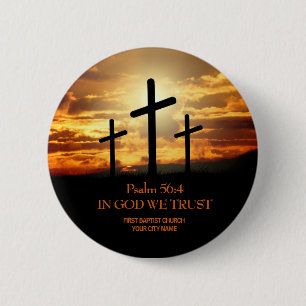Badge Rond 5 Cm Bouton d'église chrétienne Trois Croix
