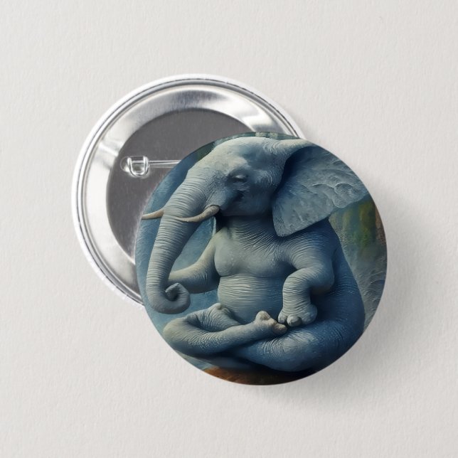 Badge Rond 5 Cm Bouton d'Éléphant Bleu (Devant & derrière)